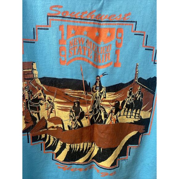 Vintage 1991 New Mexico State Fair Blue Screen Print T Shirt Southwest X Large - Picture 2 of 8